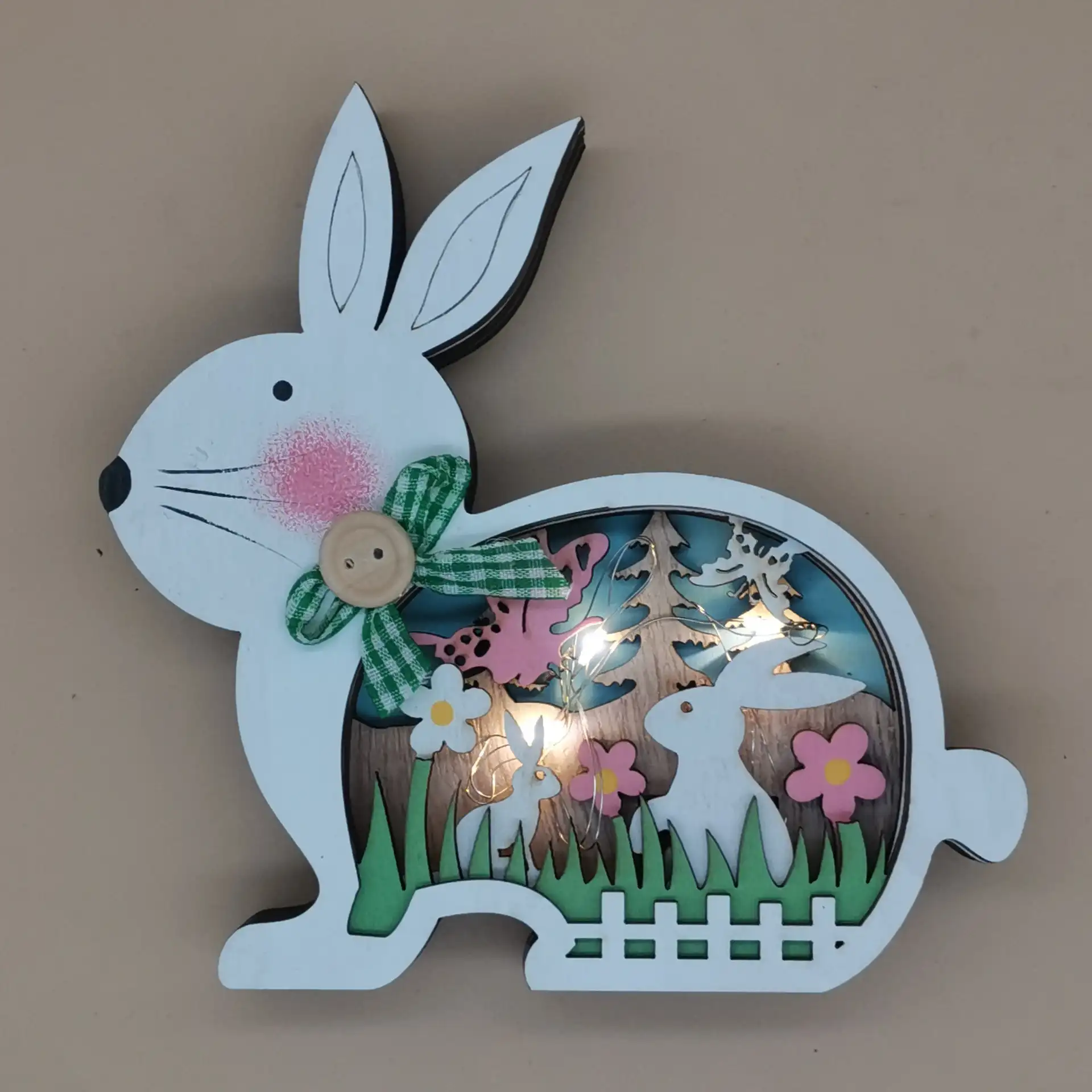 AA295 부활절 글로우 중공 장식 다채로운 토끼 축제 홈 장식품 토끼 부활절 LED 나무 장식