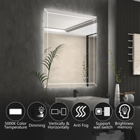 Miroir de salle de bain rectangulaire à LED avec interrupteur tactile réglable, design moderne élégant, montage mural, 3 couleurs de lumière