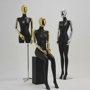 Manichino Femminile a Corpo Intero in Fibra di Vetro, Flessibile, Posizione Eretta, Elettroplaccato Nero Oro Argento, Spalle Piatte, per Abbigliamento - Product Image 3