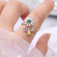 Bague en cuivre de luxe Daisy Bee Design Bague réglable Creative Zircon Anneaux Bijoux pour femmes