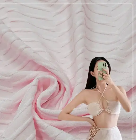Yeni dimi jakarlı Polyester amonyak krep kumaş Bikini mayo plaj spor yelek yüksek elastik mayo kumaş