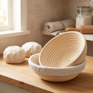 Rattan Bread Proofing Basket With Liner <b>Set</b> 3-Piece Sourdough Fermentation <b>Baking</b> Tools Reusable Artisan Pastry Kit - Product Image 3