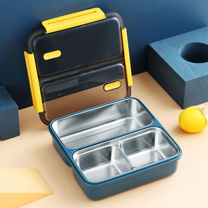 ESCART top vente de qualité alimentaire 304 boîte à bento en acier inoxydable 3 compartiments métal silicone joint anneau carré boîte à lunch - Product Image 2