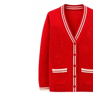 University Sorority Custom Women Knitted <b>Cardigan</b> Sweater Red <b>White</b> Varsity V-Neck OEM college varsity <b>cardigan</b> sweater - Product Image 4