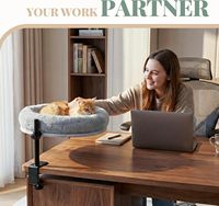 Lit de bureau pour chat en plastique garni de laine, réglable à 360 degrés, capacité de 35 lb, peu encombrant, avec pince amovible et lavable
