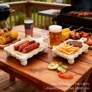 Wooden Serving <b>Tray</b> White Solid Shape For Cake Pastry Steak Food Display Party Birthday Dining Table Bread <b>Snack</b> Rack - Product Image 3