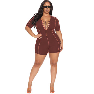 Autumn Plus <strong>Size</strong> Lace up Jumpsuit for Women <strong>Clothing</strong> XL-5XL Rompers Casual Hollow Out Plus <strong>Size</strong> Short Jumpsuit for Ladies - Product Image 4