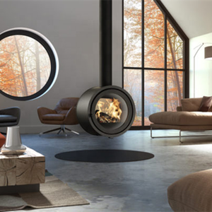 Stufe a legna sospese/appese a legna stufa a sospensione a parete in acciaio design unico con stufa a legna circolare con finestra in vetro - Product Image 2