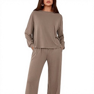 Ensemble deux pièces décontracté pour femme WARPRO INDUSTRY – Haut à manches longues confortable en Spandex/Coton, coupe ample - Product Image 1