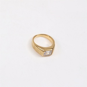 square Shape <b>Crystal</b> <b>Ring</b> Stainless Steel Gold Plated Women <b>Rings</b> Fashion Vintage Jewelry Accessories - Product Image 3