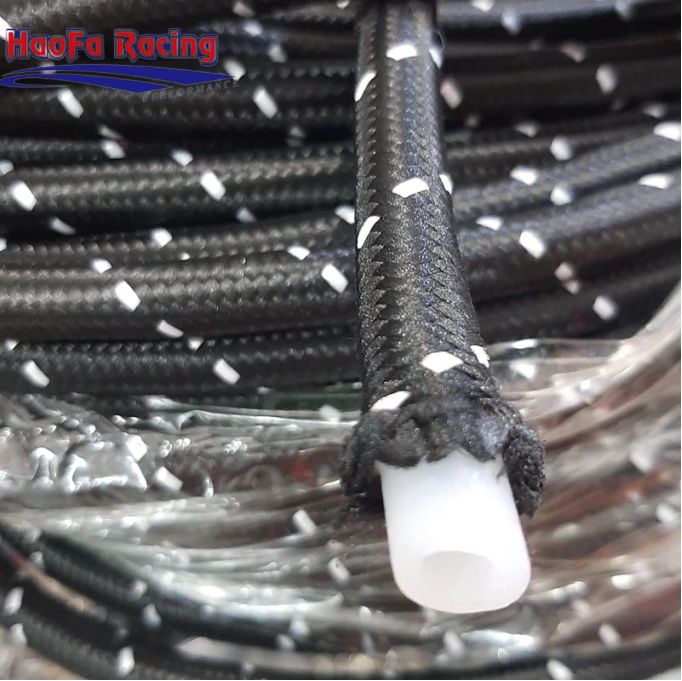 AN8 Tuyau PTFE noir avec garniture blanche