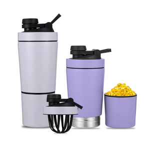 Taza de batido de acero inoxidable de una sola capa para Fitness al aire libre Mango conveniente Compartimento de almacenamiento de botella de mezcla deportiva - Product Image 1