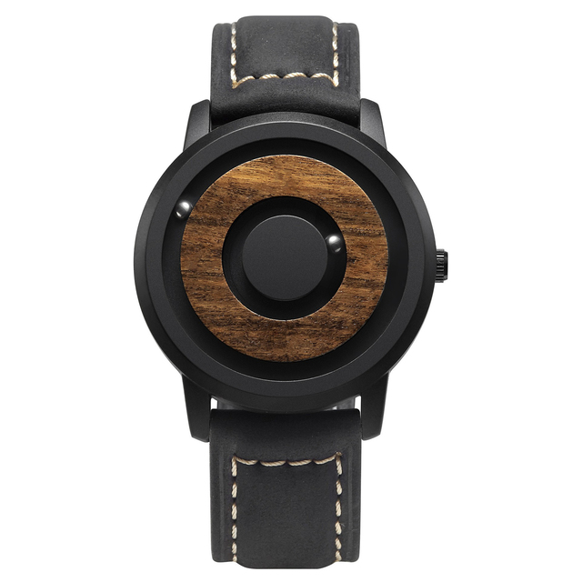 Creative Scrolling Pointer Men New Luxury Wooden Dial Trend Concept Business Leather Strap Waterproof Magnetic Mens Quartz Watch