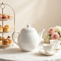 Théière en céramique blanche avec couvercle et poignée, écologique, logo personnalisé, pour la maison et la restauration, pot à café et à thé, vente en gros