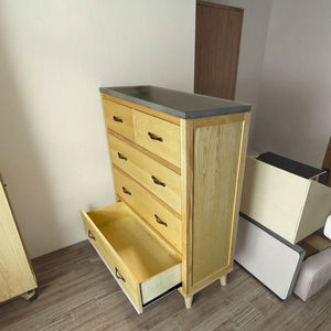 Panel de hormigón hecho a medida de Vietnam, madera maciza de acacia, 4 estantes, cuatro cajones, armario para sala de estar - Product Image 1