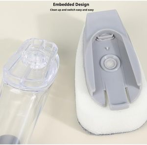 Replaceable Plastic Kitchen Dishwashing Brush with Soap Dispenser and TPR <b>Scrub</b> Head - Product Image 3