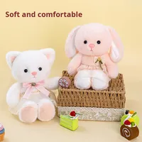 En gros, Peluches en coton PP, modèles Lapin et Chat, avec jupe florale amovible, coussin de câlin douillet, décoration d'intérieur, cadeau pour machine à griffes