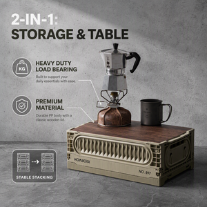 <span class=keywords><strong>Caisse</strong></span> de rangement industrielle pliable et empilable pour le camping avec couvercle en <span class=keywords><strong>bois</strong></span>, boîte en plastique robuste, vente en gros pour entreprises, OEM - Product Image 2