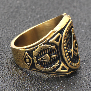 Freemason Logo Stainless Steel <b>Ring</b> For Men Gold Geometric Design Gift Jewelry - Product Image 4