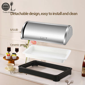 OULU - Bandeja de Exhibición Reutilizable de Acero Inoxidable con Tapa Enrollable Transparente <span class=keywords><strong>para</strong></span> Servir Alimentos, Pasteles, Postres, Hoteles y Restaurantes - Product Image 6