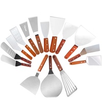 Spatule de cuisson antiadhésive en acier inoxydable résistante à la chaleur, ensemble de spatules ajourées avec long manche en bois, facile à nettoyer pour Teppanyaki
