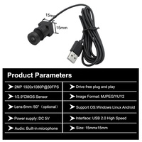 Mini caméra USB portable UVC 15x15mm 2MP 1080P 50 degrés Full HD MJPEG YUY2 avec audio