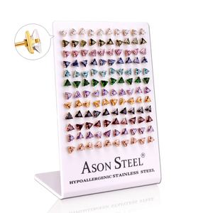 Vente en gros de boucles d'oreilles en zircon colorées, hypoallergéniques, en acier inoxydable, imperméables, pour unisexe - Product Image 2