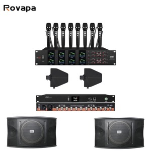 Set Microfono Wireless UHF 1X8 con Amplificatore di Segnale, Doppio Canale, Dinamico Portatile per Conferenze, DJ, Chiesa, Altoparlante Full Range - Product Image 1