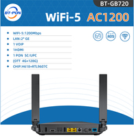 BT-PON BT-GB720 2.4G/5G Epon Gpon AC1200 Double Bande Android Box 2GE 1TEL FTTH ONU-Box avec TV 128G Stockage HD-MI