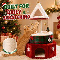 Maßgefertigter Weihnachts-Katzenbaum 90cm 3-stufiger Sisal-Kratzbaum Plüschbett Versteckte Höhle Glockenspielzeug OEM ODM für Mehrkatzen-Haushalte