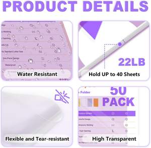 Lot de 50 dossiers de type L transparents en PP avec logo personnalisé copie coffre-fort pochette de <span class=keywords><strong>projet</strong></span> convient au format lettre 8.5x11 papier couleurs assorties - Product Image 5