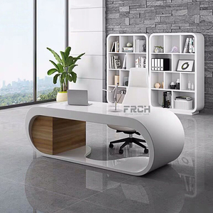 Atacado Guangzhou Novo Modelo Branco Curvo Design Moderno High Tech CEO Escritório Executivo Móveis Mesa - Product Image 5