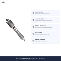 Brosse coiffante à air chaud 1000W avec moteur DC, 3 vitesses, fonction air froid, ionique, brosse ronde rotative 38mm 50mm, cordon pivotant à 360°, OEM ODM