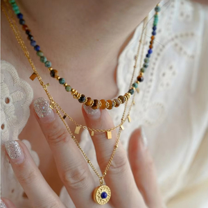 <span class=keywords><strong>JoJo</strong></span> avanzato catena di perline clavicola di nicchia di moda collane con occhio di tigre turchese pietra blu Klein intarsio di pietra naturale - Product Image 1