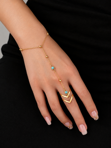 Elegant Gold Plated Ring <b>Bracelet</b> for Women <b>Adjustable</b> Hand Chain <b>Bracelet</b> with Turquoise Stone Fashion Jewelry Gift - Product Image 2