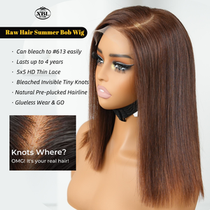 วิกผมบ็อบน้ำหนักเบา #4สีน้ำตาลช็อกโกแลตสำหรับผู้หญิงผิวดำผมมนุษย์ดิบขนาด5x5 HD - Product Image 2