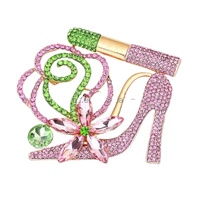 Broche Fleur Strass Rose Vert Personnalisé Rouge à Lèvres Talons Hauts Broche Fête Anniversaire Mariage pour Femmes Filles Fait Principalement Alliage