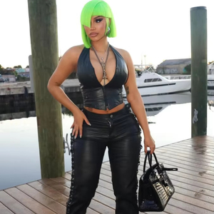 Nuovi Arrivi FloralCharm: Completo Sexy con <span class=keywords><strong>Pantaloni</strong></span> in Ecopelle e Gilet per Donna - Product Image 1