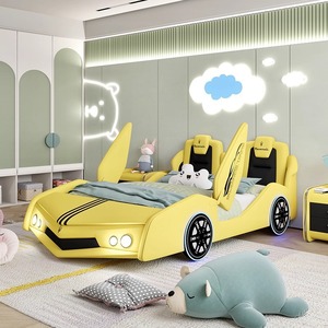 <strong>Childrens</strong> Solid Wood <strong>Car</strong> <strong>Bed</strong> with Minimalist Modern Design Storage Safety Rails &amp; Box-Frame Structure for Boys and Girls - Product Image 4