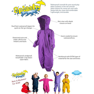 Combinaison de pluie pour enfants en polyester respirant de haute qualité, combinaison de pluie pour tout-petits, pantalon imperméable, Muddy Buddy, imperméable une pièce pour bébé - Product Image 6