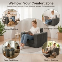 Welnow Modernes Design Klappbares Schlafsofa Ottoman 2-in-1 Knochenloses Sofa Dunkelgrau mit Seitentasche Tragegriff Abnehmbar Waschbar