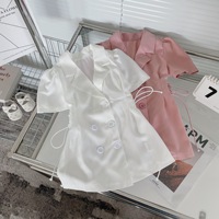 Robe pour filles d'été 2025, col en crochet, nouveau style coréen, mode enfantine, double boutonnage, manches bouffantes