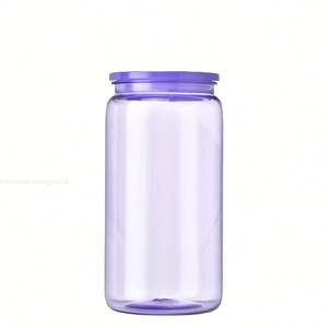 Entrepôt américain : Gobelets en plastique acrylique transparents colorés effet gelée 16oz 20oz, type canette de soda ou de bière, avec couvercles PP colorés - Product Image 6