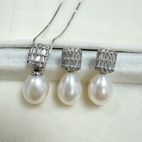 Ensemble de bijoux en perles d'eau douce de luxe de forme goutte 8-9 mm AAA, ensemble de boucles d'oreilles et collier en argent S925, cadeau de mariage pour femmes