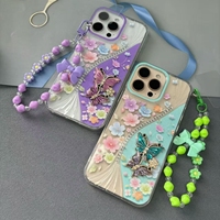 Coque de téléphone intelligente BAILI Factory pour femmes, style papillon et fleur, avec chaîne en diamant et bracelet perlé pour ITEL A70/A60S/06/A05S