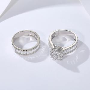 高級男女兼用925スターリングシルバーエメラルドカットフルキュービックジルコニア婚約指輪結婚指輪パーティーリング重ね付け卸売 - Product Image 5