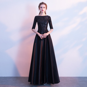Women's Evening Gown Boat Neck Sequined <b>A</b>-<b>Line</b> Long <b>Dress</b> For Party Host Performance - Product Image 2