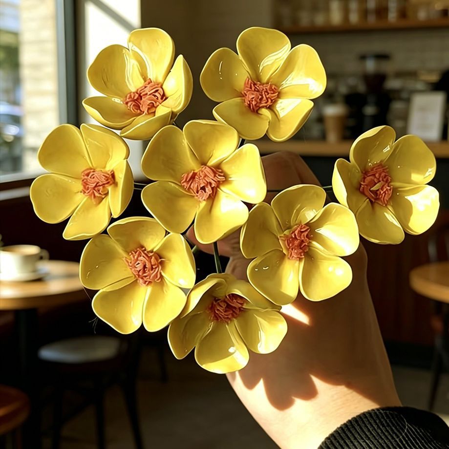 Jaune, style fleur simple.