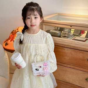 キッズショルダーバッグ少女弓型パール漫画パターンPUクロスボディショルダーバッグファッションプリンセススタイルゼロ財布 - Product Image 4