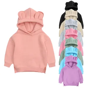 Toptan butik çocuk giyim sıcak kış uzun kollu çocuk tişörtü sevimli ayı kulak kızlar için hoodies